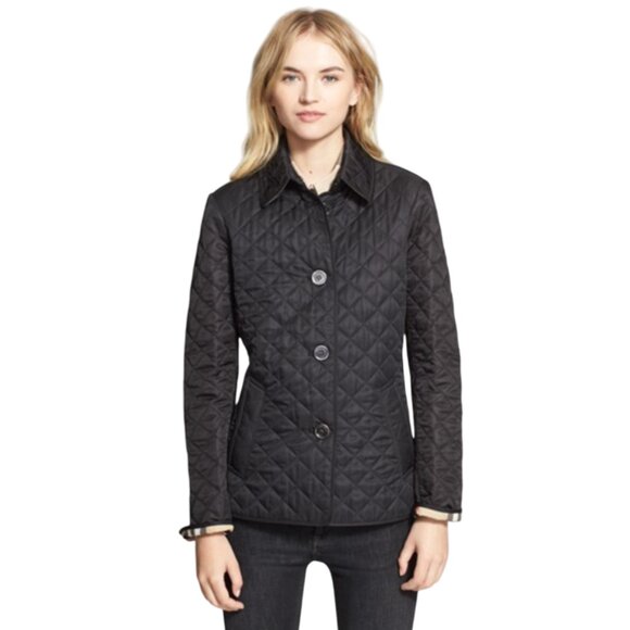 Burberry Brit Copford Quilted Jacket Womens Medium Black Plaid Lined Button Down - Picture 1 of 14